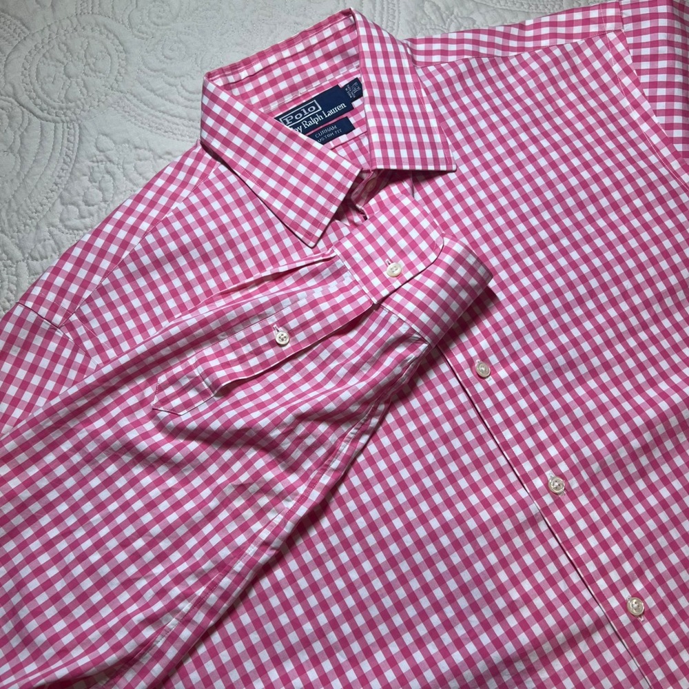 Polo Ralph Lauren Men's‎ Pink Gingham Custom Fit Button Down Shirt Size 16 1/2
